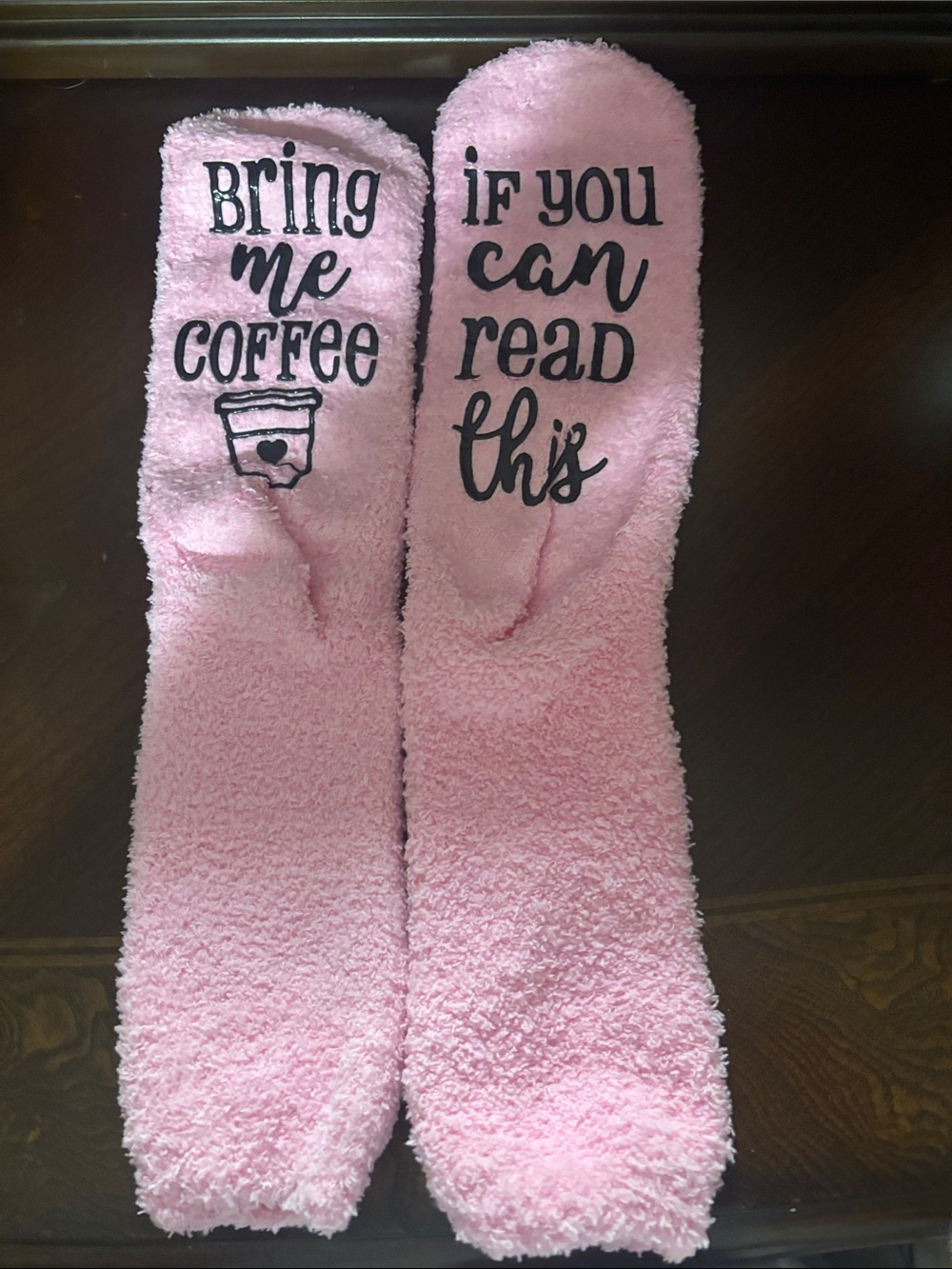 NIP Cozy Pink 'Bring Me Coffee' Plush Slipper Socks